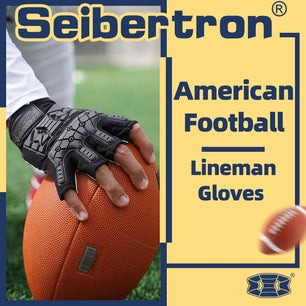 Seibertron Youth Half Finger Lineman 2.0 Padded Palm Football Receiver Gloves, Flexible TPR Impact Protection Back of Hand Glove