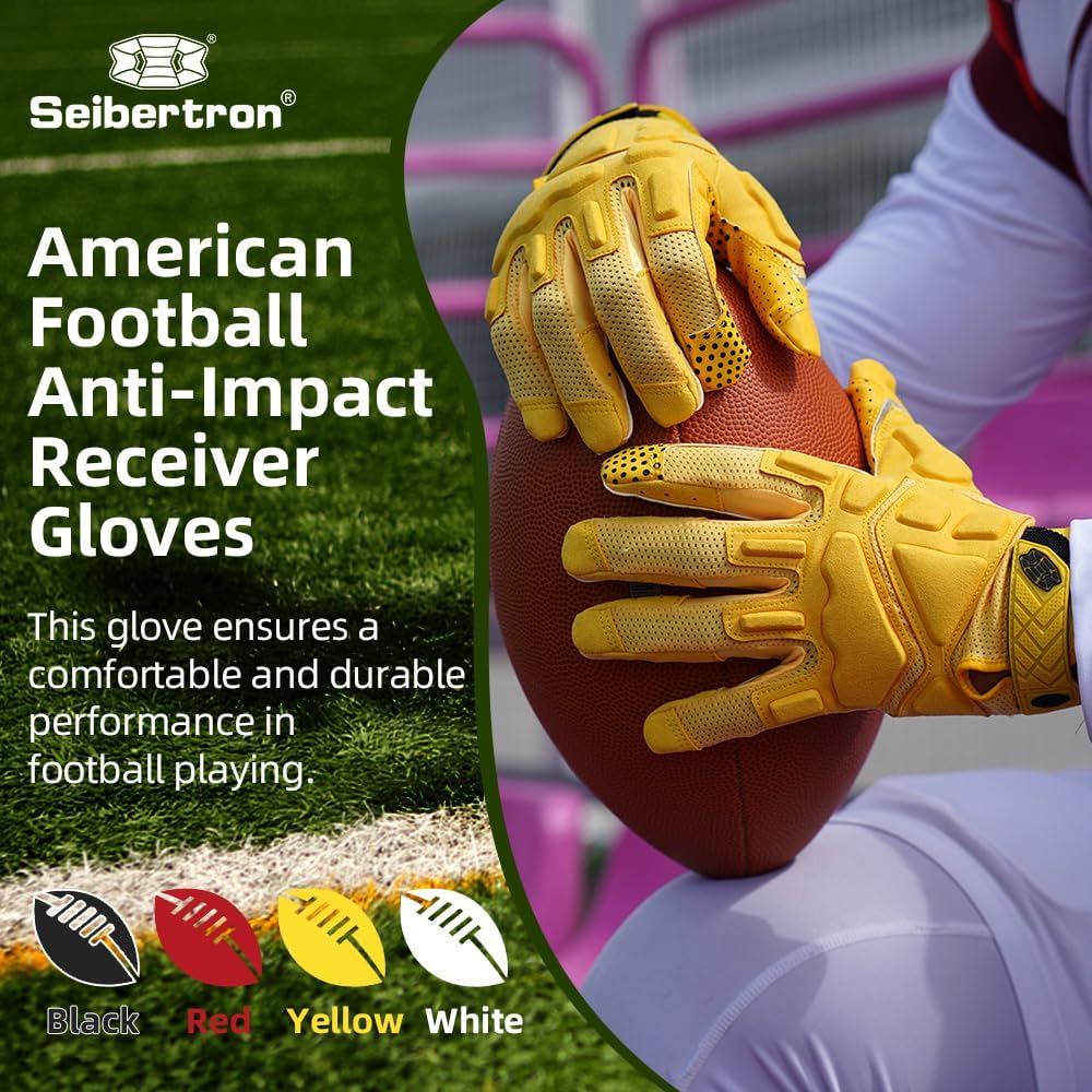 Seibertron G.A.R.G 2.0 Gel-Filled Anti-Impact Ultra-Stick Football Receiver Gloves – Patented Technology for Maximum Grip & Protection