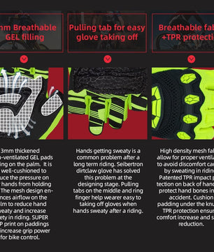 Seibertron Dirtclaw Adult BMX MX ATV MTB Road Racing Mountain Bike Bicycle Cycling Off-Road/Dirt Bike Gel Padded Anti - Slip Palm Fingerless Gloves Motorcycle Motocross Sports Gloves