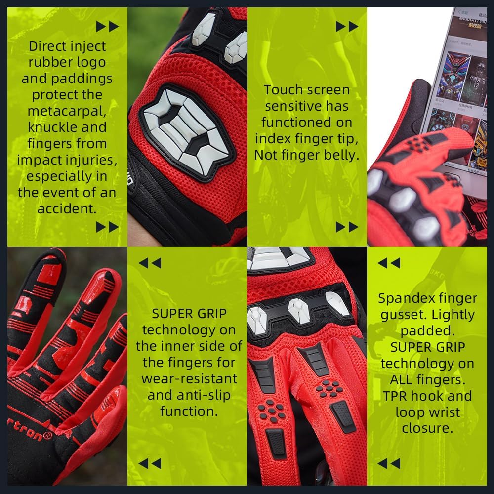 Seibertron Youth Dirtpaw Unisex BMX MX ATV MTB Racing Mountain Bike Bicycle Cycling Off-Road/Dirt Bike Gloves Road Racing Motorcycle Motocross Sports Gloves Touch Recognition Full Finger Glove