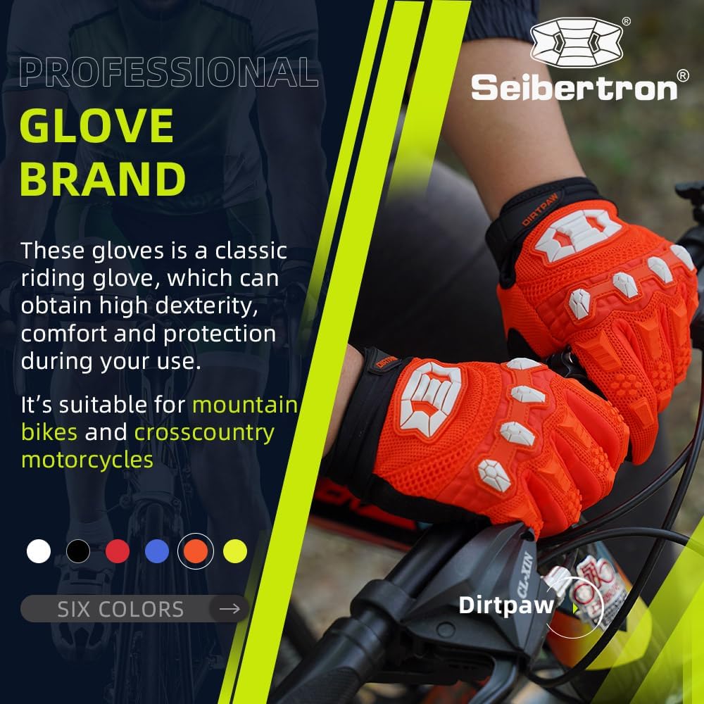 Seibertron Adult Dirtpaw Unisex BMX MX ATV MTB Racing Mountain Bike Bicycle Cycling Off-Road/Dirt Bike Gloves Road Racing Motorcycle Motocross Sports Gloves Touch Recognition Full Finger Glove