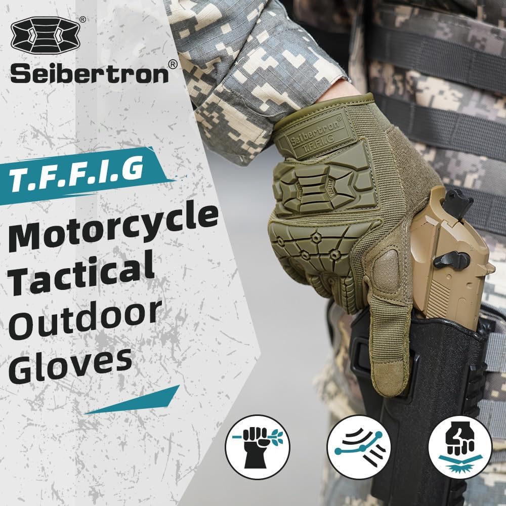 Seibertron T.F.F.I.G 2.0 Men's Tactical Gloves Flexible Rubber for Hunting Hiking Airsoft Paintball Motorcycle Motorbike Riding Outdoor Gloves