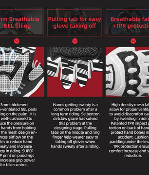 Seibertron Dirtclaw Adult BMX MX ATV MTB Road Racing Mountain Bike Bicycle Cycling Off-Road/Dirt Bike Gel Padded Anti - Slip Palm Fingerless Gloves Motorcycle Motocross Sports Gloves