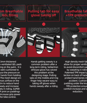 Seibertron Dirtclaw Adult BMX MX ATV MTB Road Racing Mountain Bike Bicycle Cycling Off-Road/Dirt Bike Gel Padded Anti - Slip Palm Fingerless Gloves Motorcycle Motocross Sports Gloves