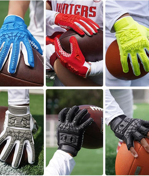 Seibertron Youth Full Finger Lineman 2.0 Padded Palm Football Receiver Gloves, Flexible TPR Impact Protection Back of Hand Glove