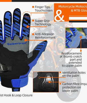 Seibertron Youth SPS-2/SPS-5 Unisex Touchscreen Motorcycle Gloves for Road Racing and MTB Sports