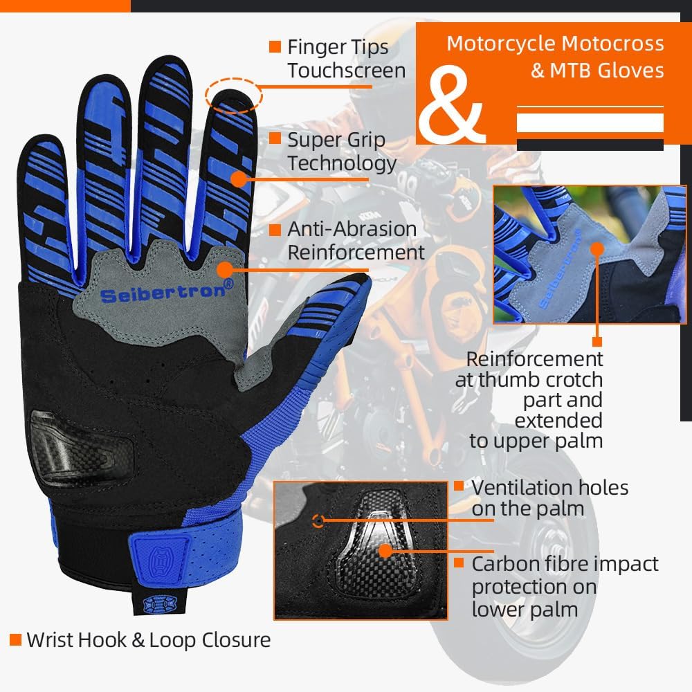 Seibertron SPS-2/SPS-5 Unisex Touchscreen Motorcycle Gloves for Road Racing and MTB Sports