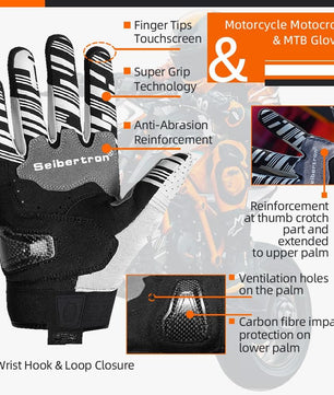 Seibertron Youth SPS-2/SPS-5 Unisex Touchscreen Motorcycle Gloves for Road Racing and MTB Sports