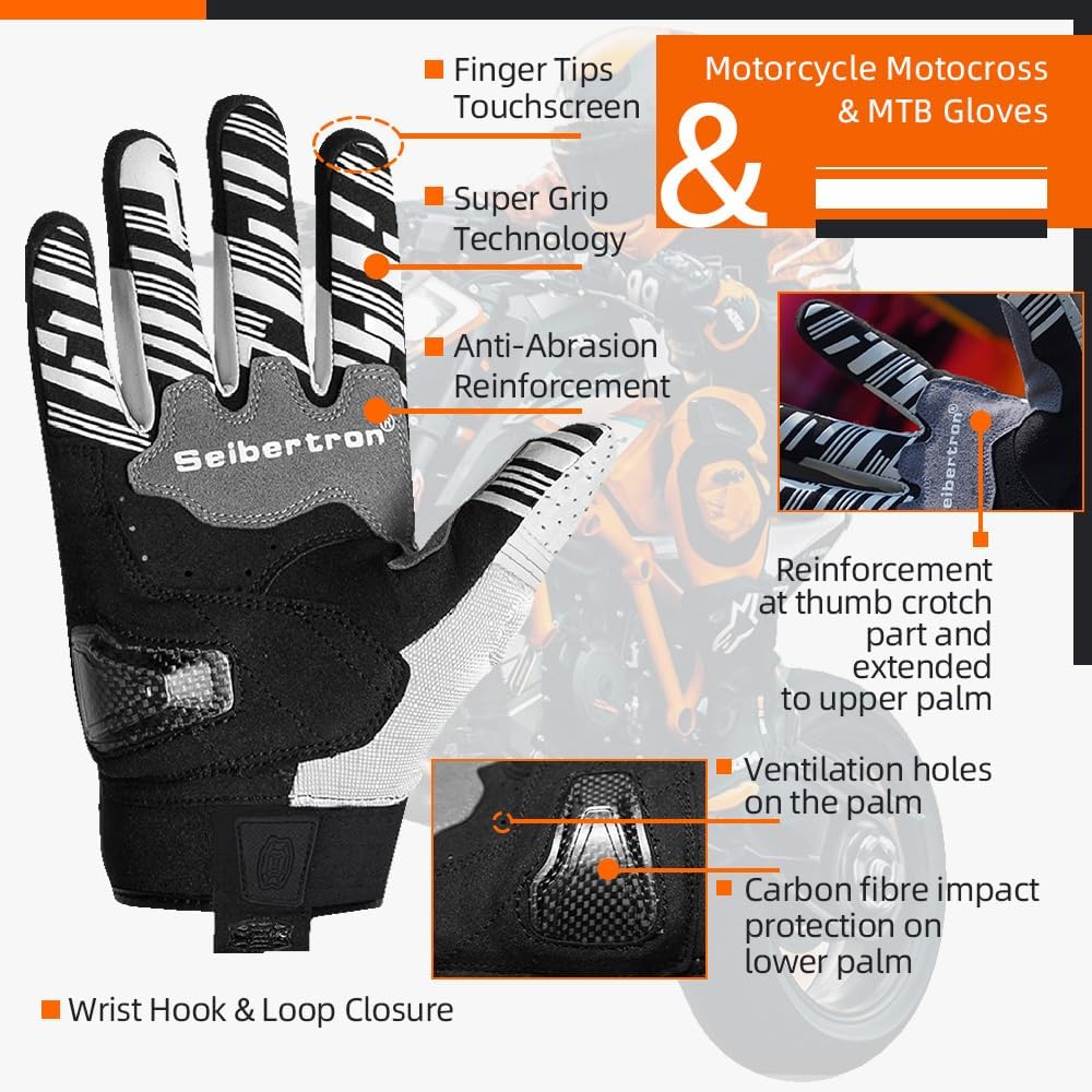 Seibertron SPS-2/SPS-5 Unisex Touchscreen Motorcycle Gloves for Road Racing and MTB Sports