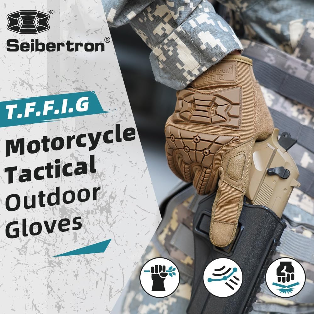 Seibertron T.F.F.I.G 2.0 Men's Tactical Gloves Flexible Rubber for Hunting Hiking Airsoft Paintball Motorcycle Motorbike Riding Outdoor Gloves