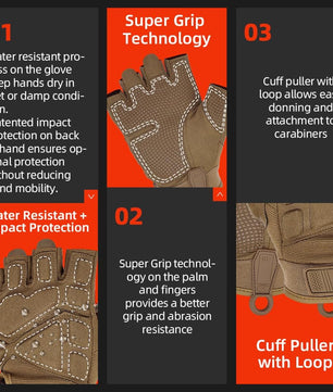 Seibertron Men Or Women XXS to XXL Fingerless/Half Finger S.O.L.A.G 2.0 Sports Outdoor Tactical Gloves