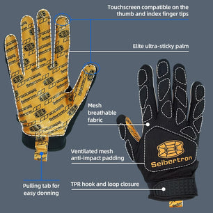 Seibertron H.P.I.R.G Touchscreen Lineman and Football Receiver Gloves, Flexible Breathable Impact Protection Back of Hand Glove Adult and Youth Sizes