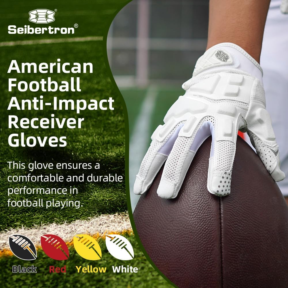 Seibertron G.A.R.G 2.0 Gel-Filled Anti-Impact Ultra-Stick Football Receiver Gloves – Patented Technology for Maximum Grip & Protection