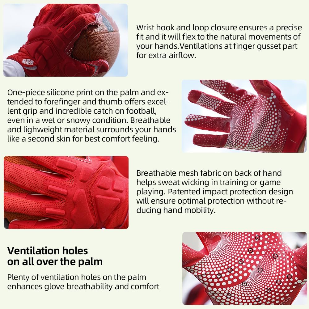 Seibertron Adult G.A.R.G 2.0 Gel Filled Patented Anti-Impact Ultra-Stick Football Sports Receiver Gloves