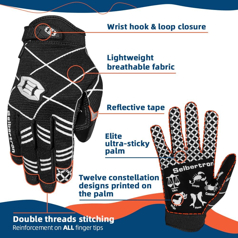 Seibertron Pro 3.0 Twelve Constellations Elite Ultra-Stick Sports Receiver Glove Football Gloves Youth