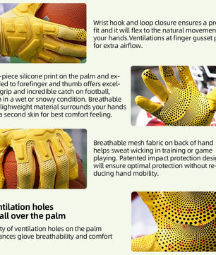 Seibertron Youth G.A.R.G 2.0 Gel-Filled Anti-Impact Ultra-Stick Football Receiver Gloves – Patented Technology for Maximum Grip & Protection