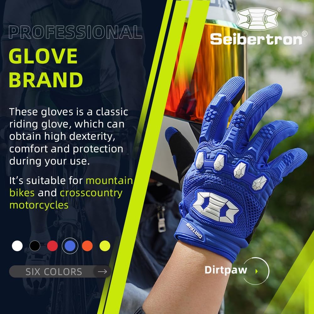 Seibertron Youth Dirtpaw Unisex BMX MX ATV MTB Racing Mountain Bike Bicycle Cycling Off-Road/Dirt Bike Gloves Road Racing Motorcycle Motocross Sports Gloves Touch Recognition Full Finger Glove