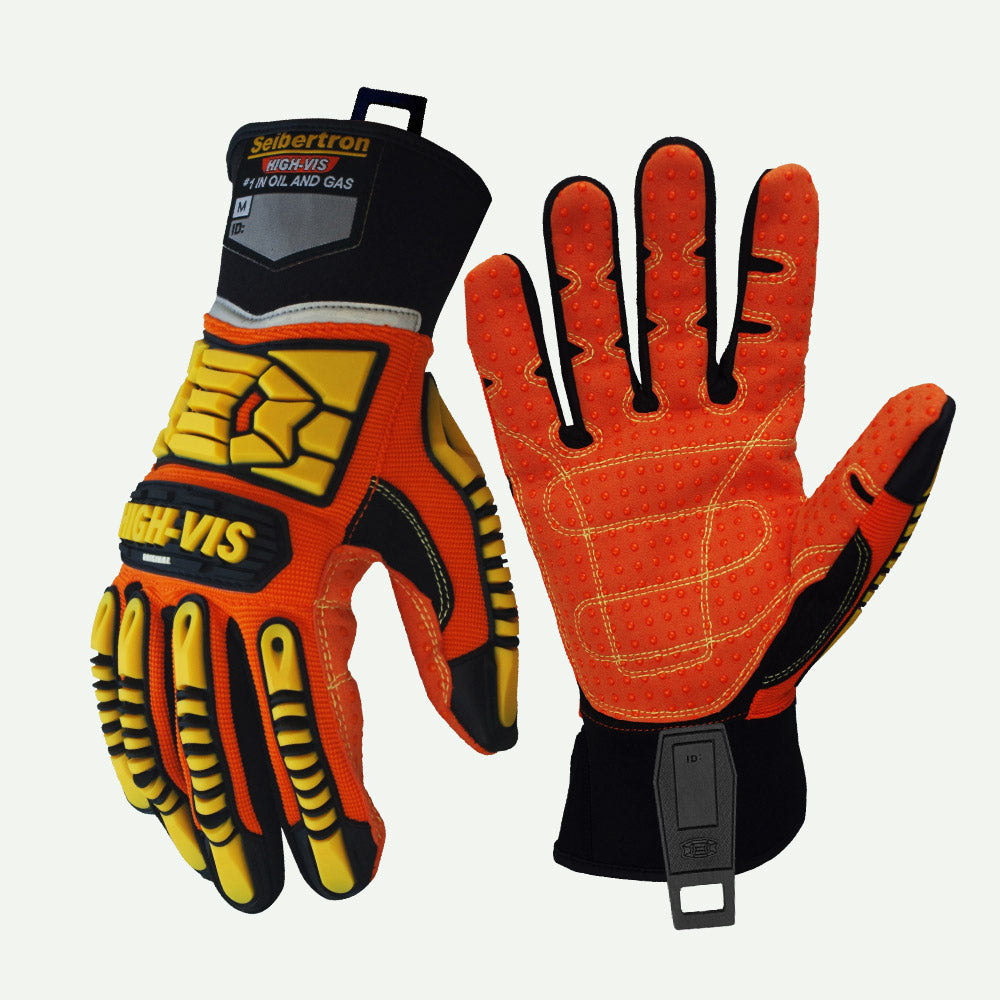 Seibertron HIGH-VIS SDX2 Resistant Reducing Anti-Impact Mechanics Heavy Duty Safety Rescue Gloves CE EN388 4232 with 1 Black Glove Clip