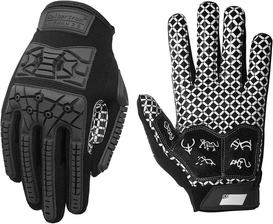 Seibertron Adult Full Finger Lineman 2.0 Padded Palm Football Receiver Gloves, Flexible TPR Impact Protection Back of Hand Glove