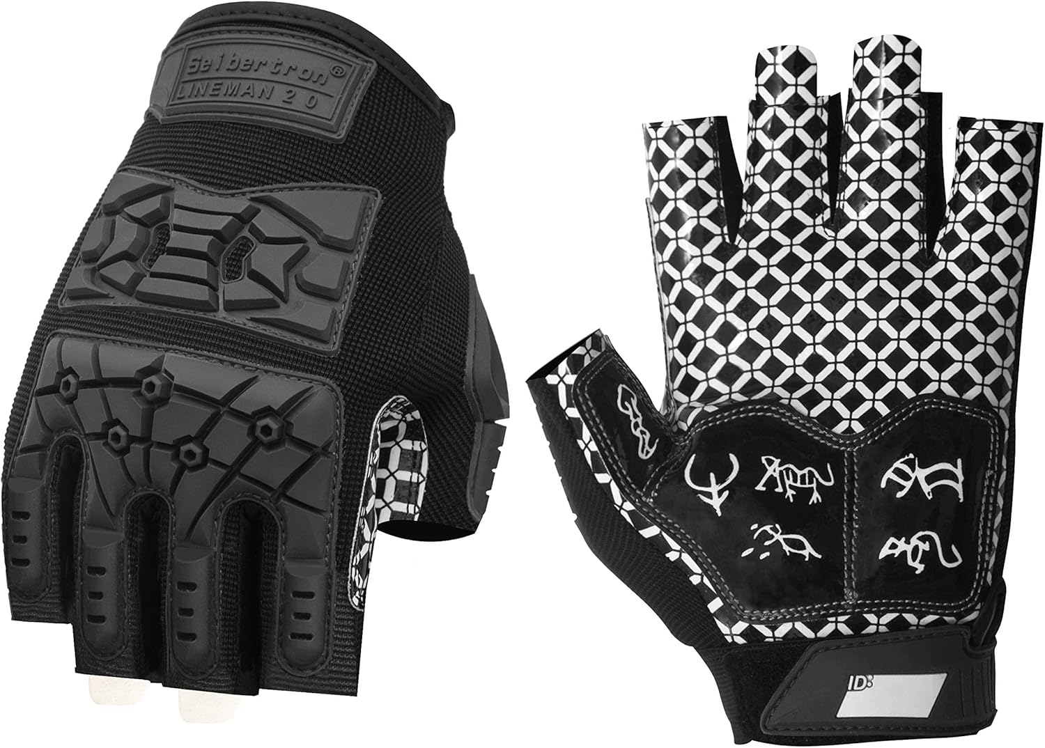 Seibertron Adult Half Finger Lineman 2.0 Padded Palm Football Receiver Gloves, Flexible TPR Impact Protection Back of Hand Glove