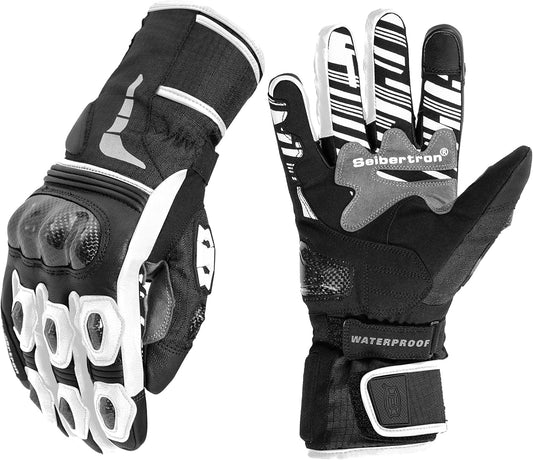 Seibertron SPW-2 Carbon Fiber Hard Knuckle Waterproof Touchscreen Leather Motorcycle Gloves