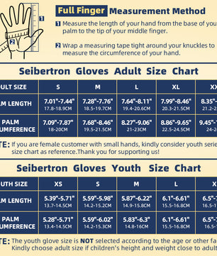 Seibertron Youth Full Finger Lineman 2.0 Padded Palm Football Receiver Gloves, Flexible TPR Impact Protection Back of Hand Glove