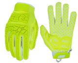 Seibertron Lineman 2.0 Fluorescent Yellow football gloves, front and back on white background