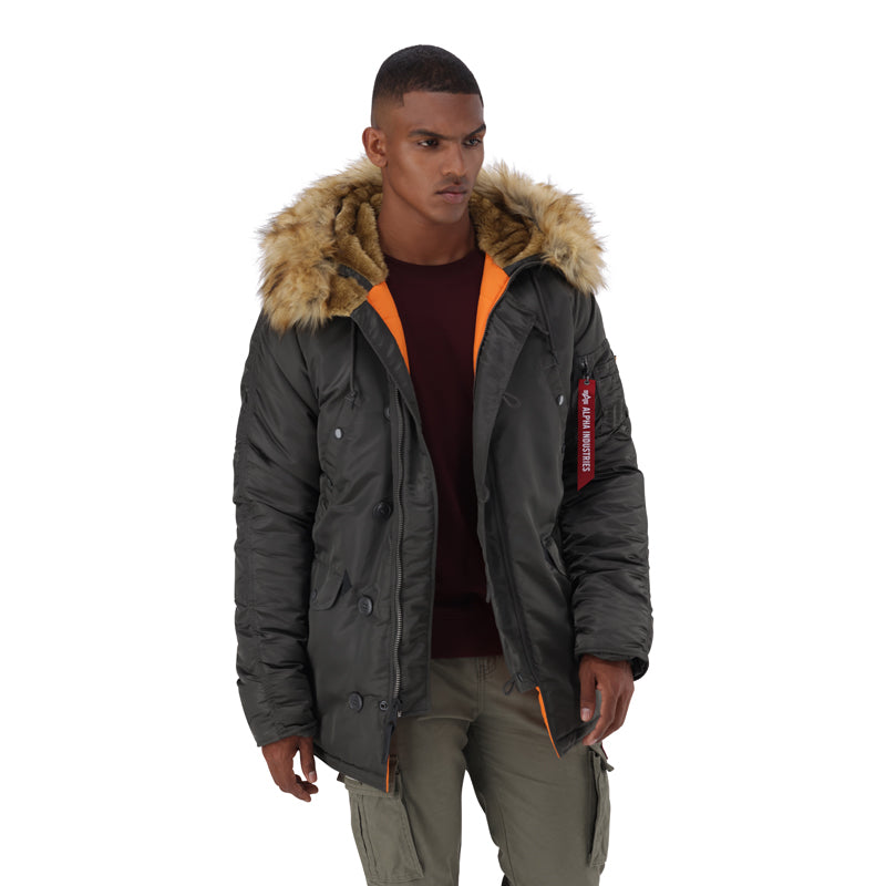 Seibertron Men's N-3B Slim-Fit Waterproof/Water Repellent Parka with Removable Faux Fur Hood Trim