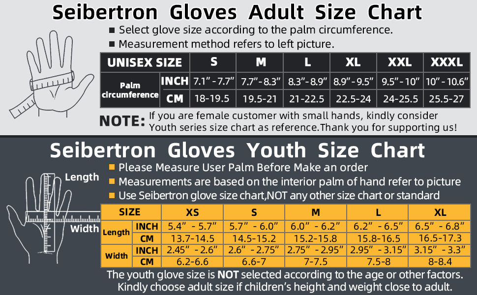 Full Gauntlet Youth Motorcycle Gloves – CE Rated, Best Sport Motorcycle Winter Protection Seibertron SPS-4 Plus