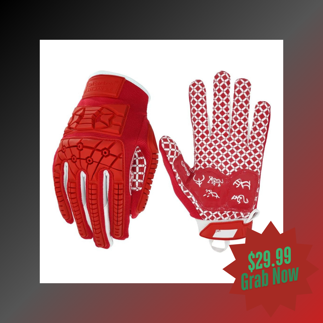 Seibertron Adult Full Finger Lineman 2.0 Padded Palm Football Receiver Gloves, Flexible TPR Impact Protection Back of Hand Glove - Seibertron