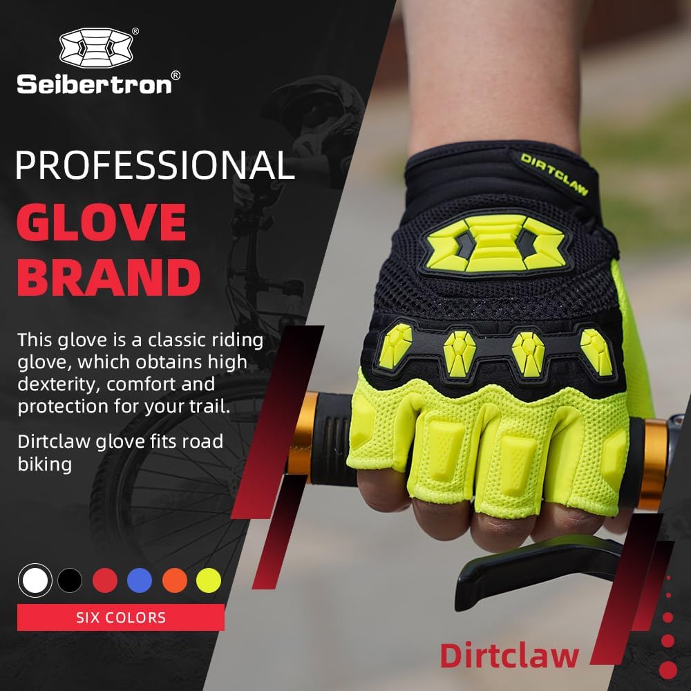 Seibertron Dirtclaw Youth BMX MX ATV MTB Road Racing Mountain Bike Bicycle Cycling Off-Road/Dirt Bike Gel Padded Anti - Slip Palm Fingerless Gloves Motorcycle Motocross Sports Gloves - Seibertron