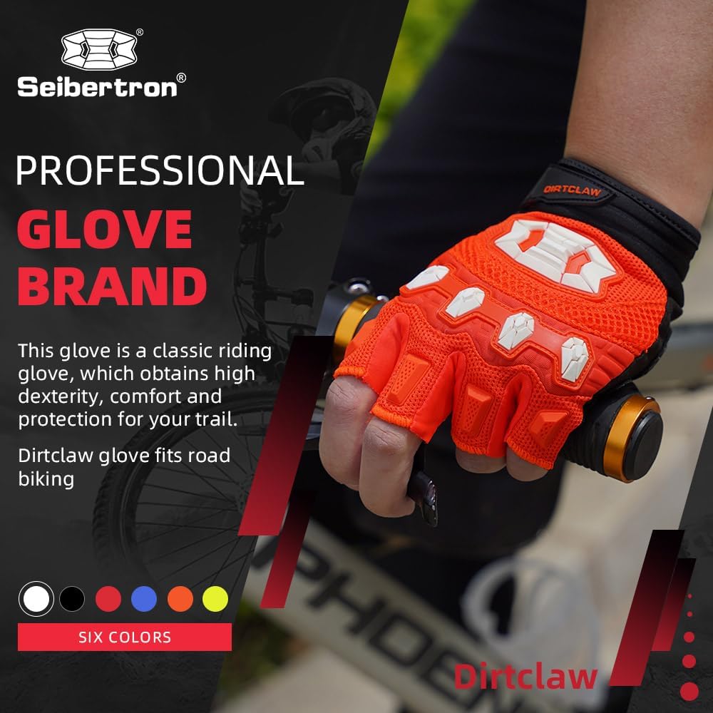 Seibertron Dirtclaw Youth BMX MX ATV MTB Road Racing Mountain Bike Bicycle Cycling Off-Road/Dirt Bike Gel Padded Anti - Slip Palm Fingerless Gloves Motorcycle Motocross Sports Gloves - Seibertron
