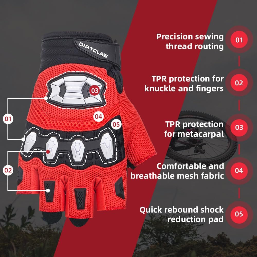 Seibertron Dirtclaw Youth BMX MX ATV MTB Road Racing Mountain Bike Bicycle Cycling Off-Road/Dirt Bike Gel Padded Anti - Slip Palm Fingerless Gloves Motorcycle Motocross Sports Gloves - Seibertron