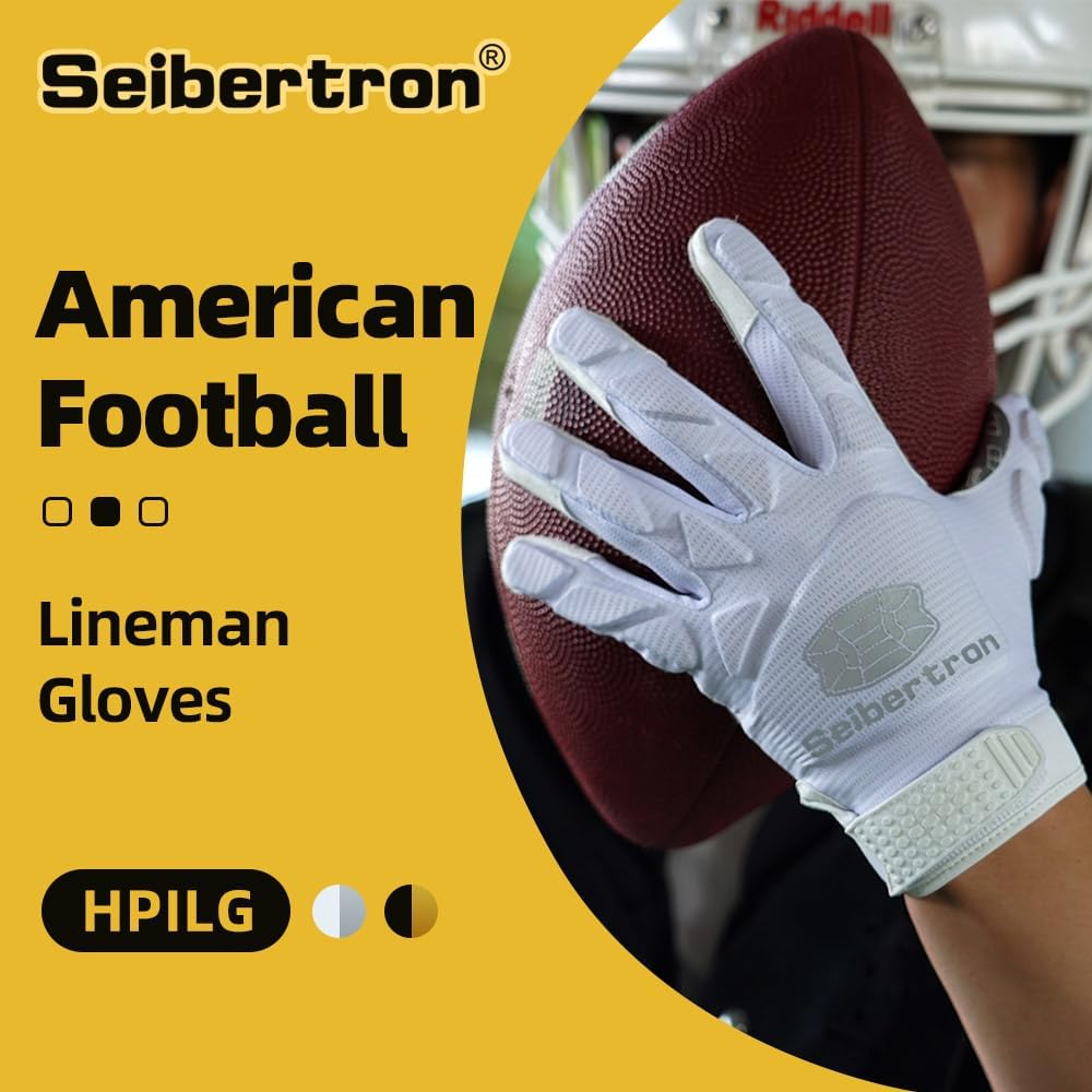 Seibertron H.P.I.L.G Touchscreen Lineman and Football Receiver Gloves, Flexible Breathable Impact Protection Back of Hand Glove Adult and Youth Sizes - Seibertron
