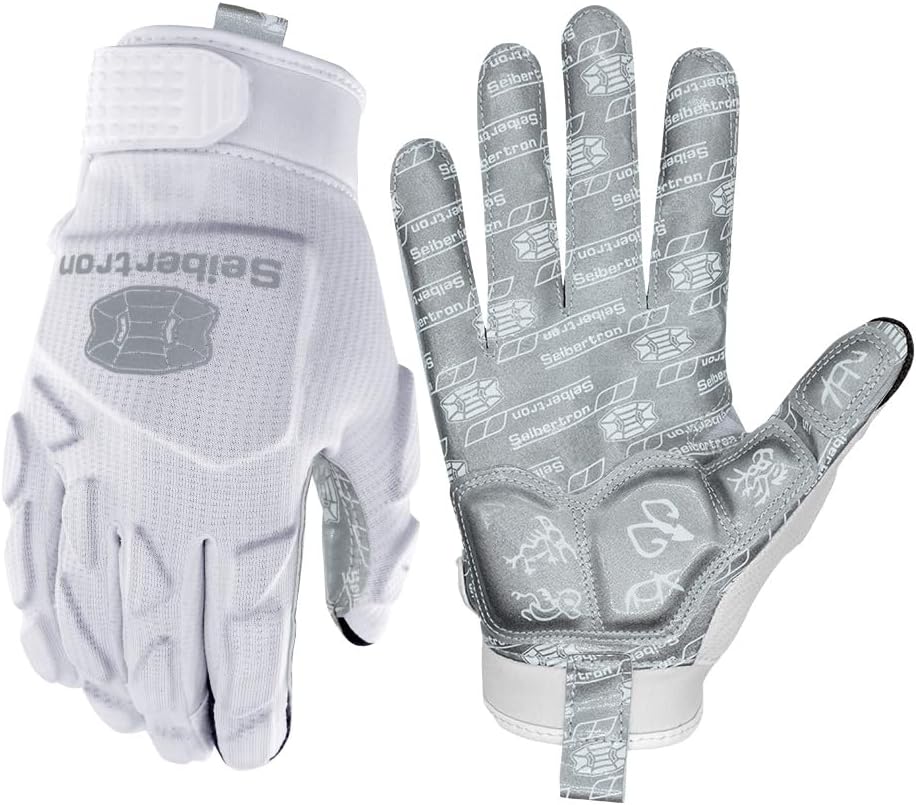 Seibertron H.P.I.L.G Touchscreen Lineman and Football Receiver Gloves, Flexible Breathable Impact Protection Back of Hand Glove Adult and Youth Sizes - Seibertron