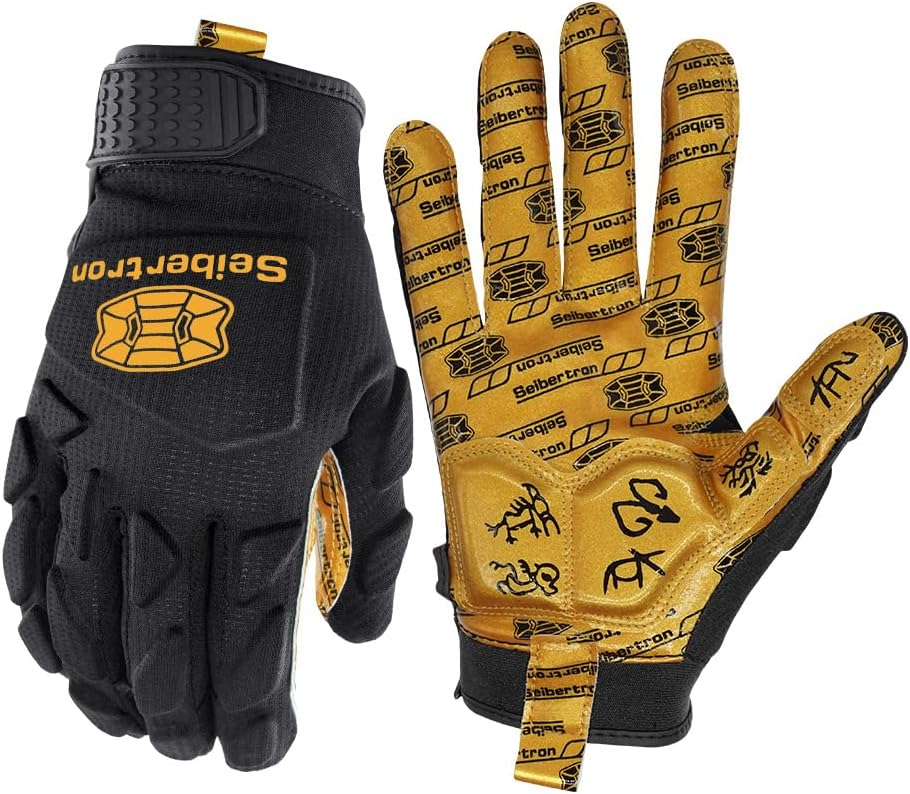 Seibertron H.P.I.L.G Touchscreen Lineman and Football Receiver Gloves, Flexible Breathable Impact Protection Back of Hand Glove Adult and Youth Sizes - Seibertron