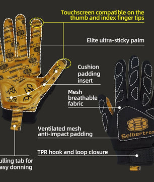 Seibertron H.P.I.L.G Touchscreen Lineman and Football Receiver Gloves, Flexible Breathable Impact Protection Back of Hand Glove Adult and Youth Sizes - Seibertron