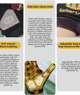 Seibertron H.P.I.L.G Touchscreen Lineman and Football Receiver Gloves, Flexible Breathable Impact Protection Back of Hand Glove Adult and Youth Sizes - SeibertronOutdoors