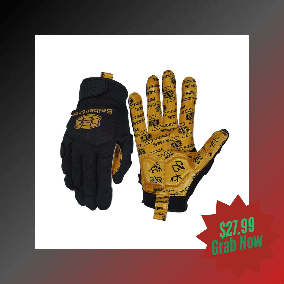 Seibertron H.P.I.L.G Touchscreen Lineman and Football Receiver Gloves, Flexible Breathable Impact Protection Back of Hand Glove Adult and Youth Sizes - Seibertron