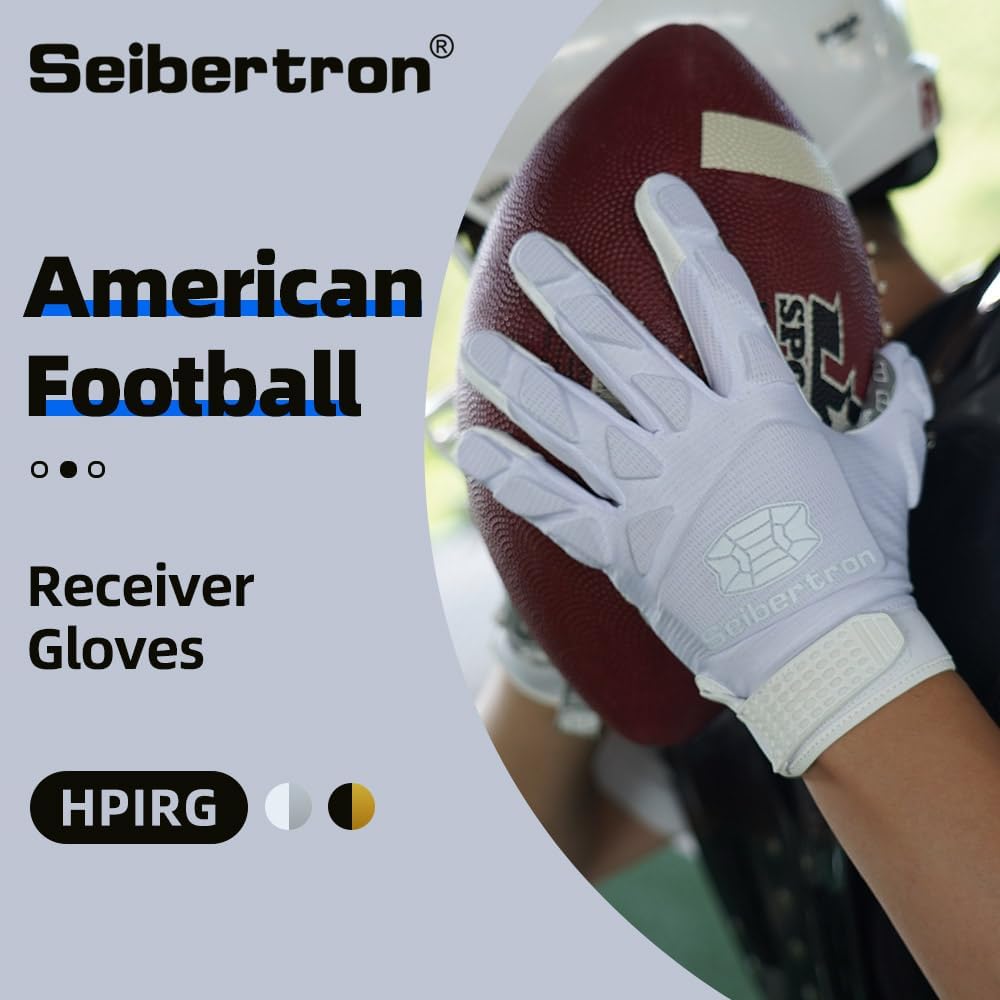 american football receiver handschuhe Seibertron H.P.I.R.G Touchscreen Lineman and Football Receiver Gloves, Flexible Breathable Impact Protection Back of Hand Glove Adult and Youth Sizes