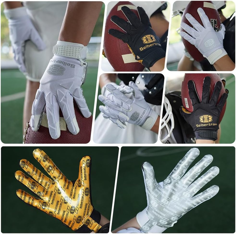 white and gold football gloves