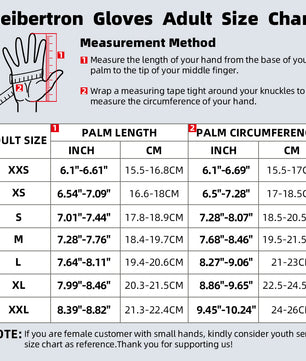 football glove size chart