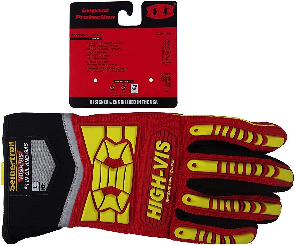 Seibertron HIGH-VIS HRC5 Rigger Excellent Grip Cut5 Handyman/Boxer Work Gloves Abrasion Resistant Oil & Gas Drilling Safety Impact Protection Gloves CE EN388 4542 - Seibertron