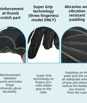 Seibertron Half Finger Padded Palm Lightweight Breathable Climbing Rope Gloves for Climbers, Rock Climbing, Rescue, Adventure, Sailing, Kayaking, Outdoor Sports Three Finger - Seibertron