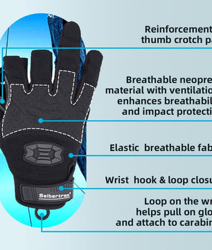 Seibertron Half Finger Padded Palm Lightweight Breathable Climbing Rope Gloves for Climbers, Rock Climbing, Rescue, Adventure, Sailing, Kayaking, Outdoor Sports Three Finger - Seibertron