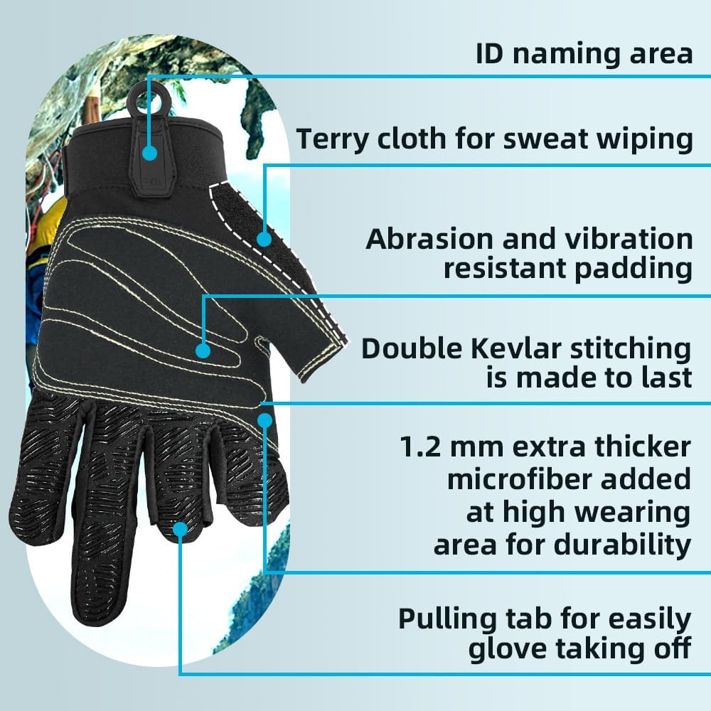 Seibertron Half Finger Padded Palm Lightweight Breathable Climbing Rope Gloves for Climbers, Rock Climbing, Rescue, Adventure, Sailing, Kayaking, Outdoor Sports Three Finger - Seibertron