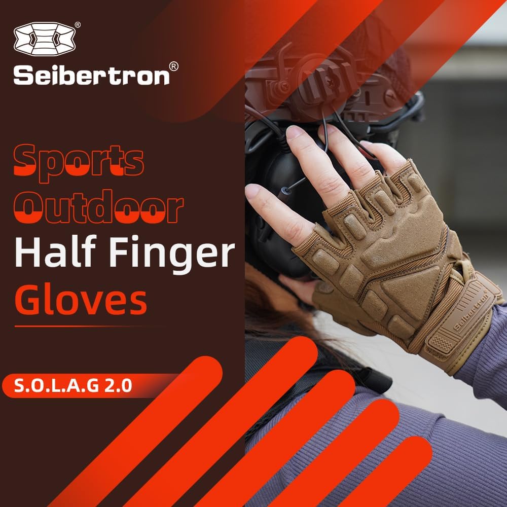Seibertron Men Or Women XXS to XXL Fingerless/Half Finger S.O.L.A.G 2.0 Sports Outdoor Tactical Gloves - Seibertron
