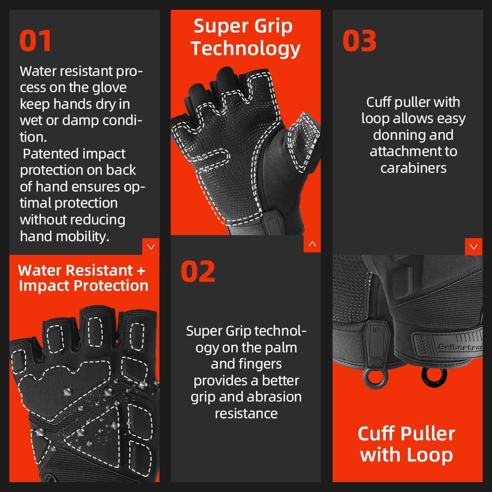 Seibertron Men Or Women XXS to XXL Fingerless/Half Finger S.O.L.A.G 2.0 Sports Outdoor Tactical Gloves - Seibertron