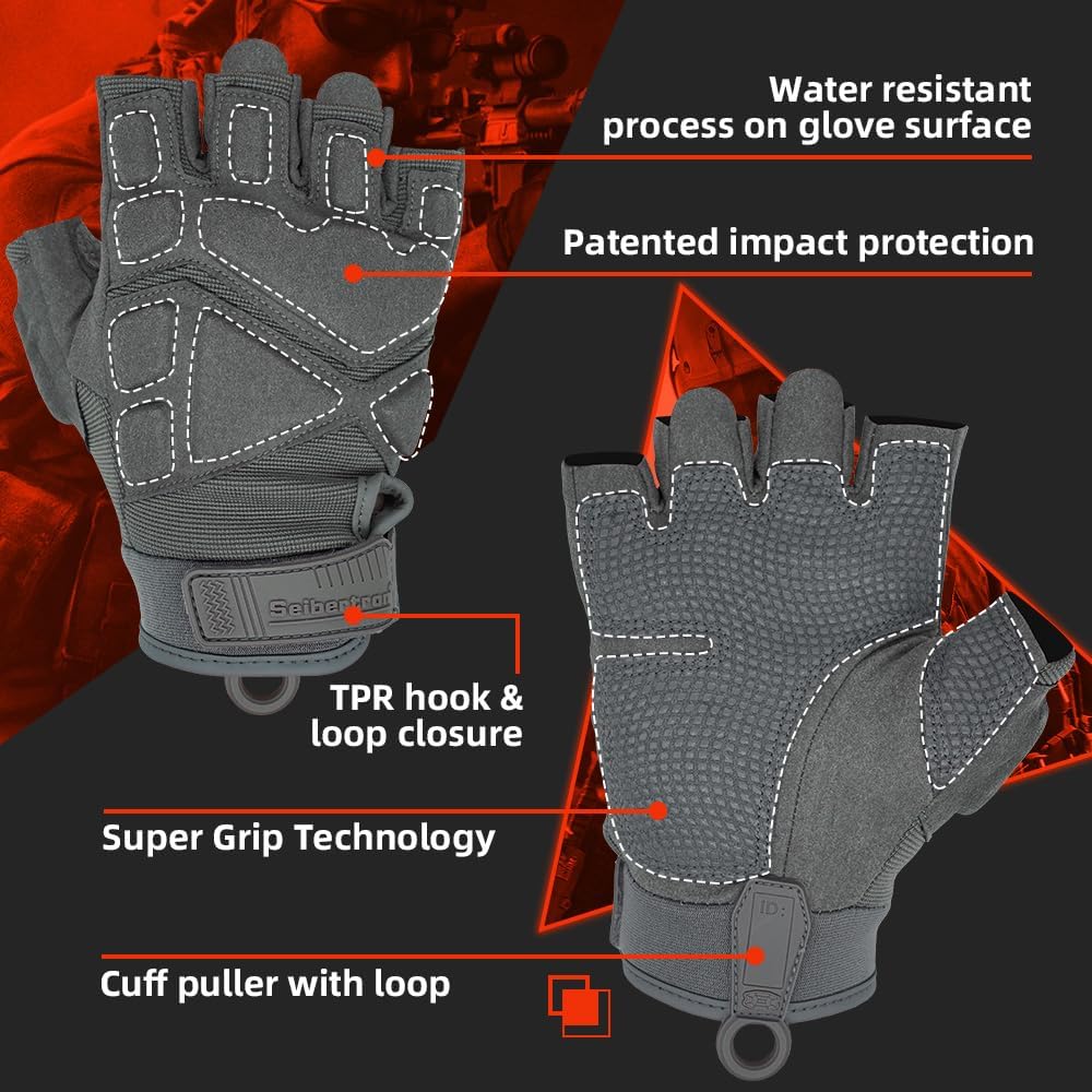 Seibertron Men Or Women XXS to XXL Fingerless/Half Finger S.O.L.A.G 2.0 Sports Outdoor Tactical Gloves - Seibertron