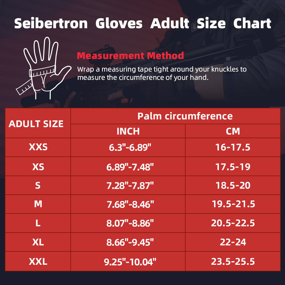 Seibertron Men Or Women XXS to XXL Fingerless/Half Finger Sports Outdoor Tactical Gloves - Seibertron